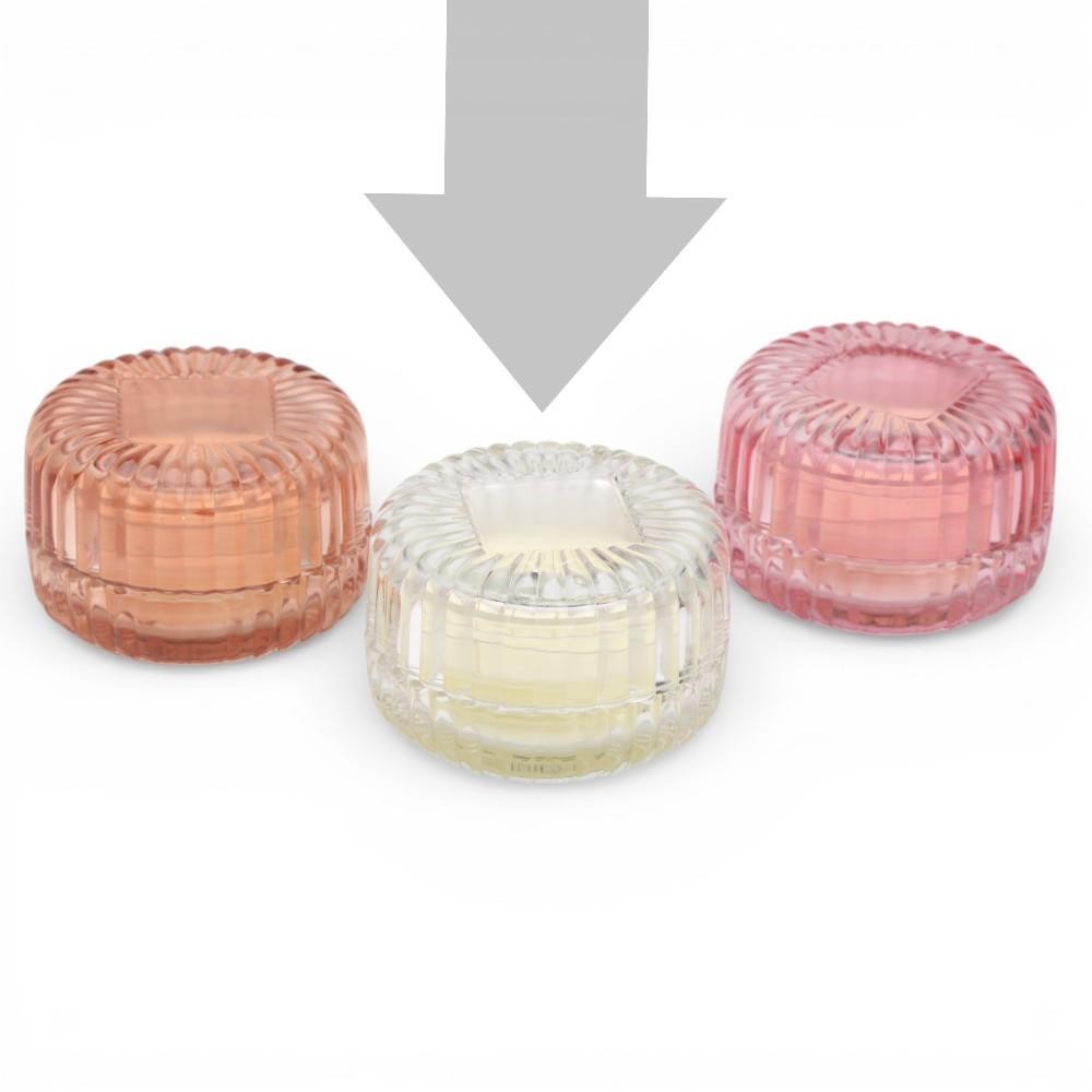 CANDELA IN VETRO TRASPARENTE DIAM 7.5 ALTA 5CM